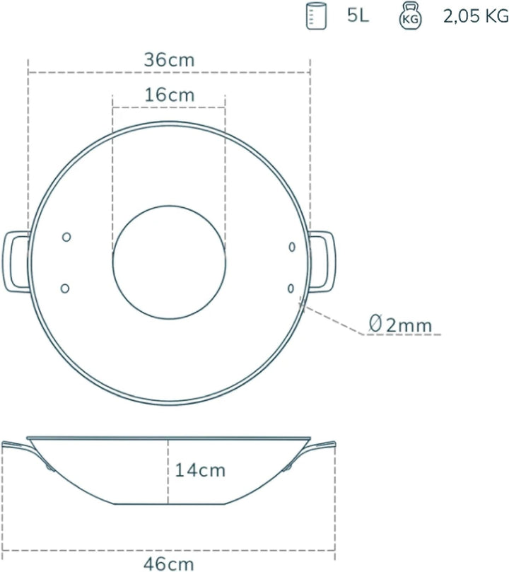 Olavson® Wok Kupferpfanne mit Antihaftbeschichtung aus 5-Schicht-Material, induktions- und spülmasch