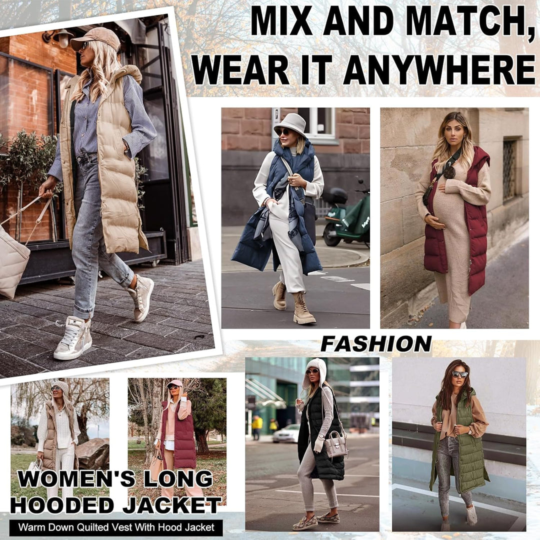 Yuson Girl Lange Jacke Weste für Damen Ärmellose Kapuzenweste Steppweste Damen Lang Winteroberbeklei