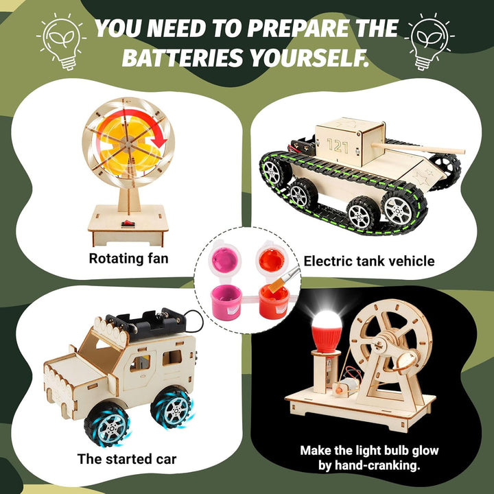 4 Stück Experimente für Kinder, Elektronik Baukasten DIY STEM Spielzeug, Holz Wissenschaft Bausatz S