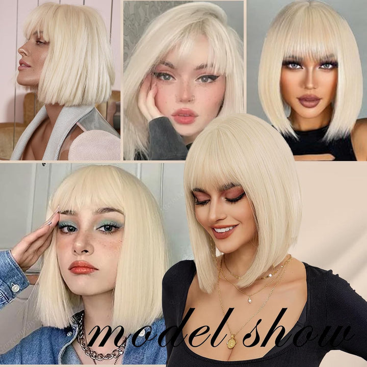 YEESHEDO Short Bob Wig with Bangs 12" Synthetic Straight Carnival Costume Party Cosplay Christmas Ha