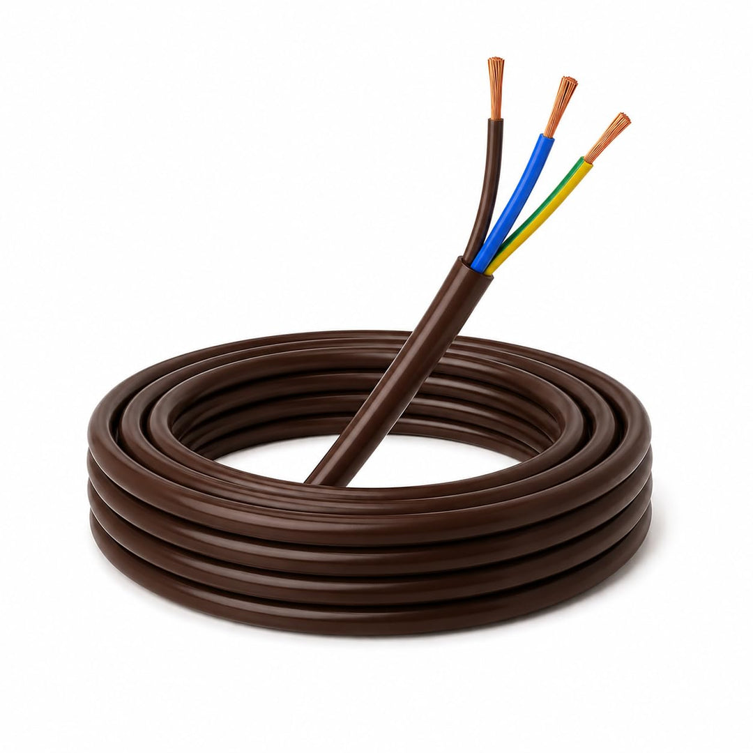 10m Zuleitung Braun H03VV-F 3 x 0,75qmm PVC isolierte Schlauch-Leitung 3G Leuchtenkabel Lampenkabel