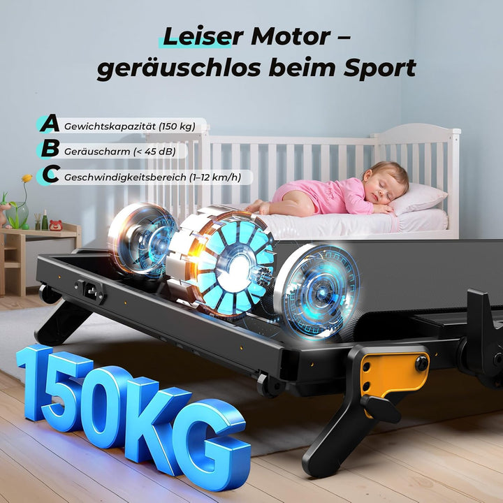 Laufband für Zuhause, JOLAUF Walking Pad, 1-12 km/h Klappbares Laufband mit 9% Steigung,LCD-Display,