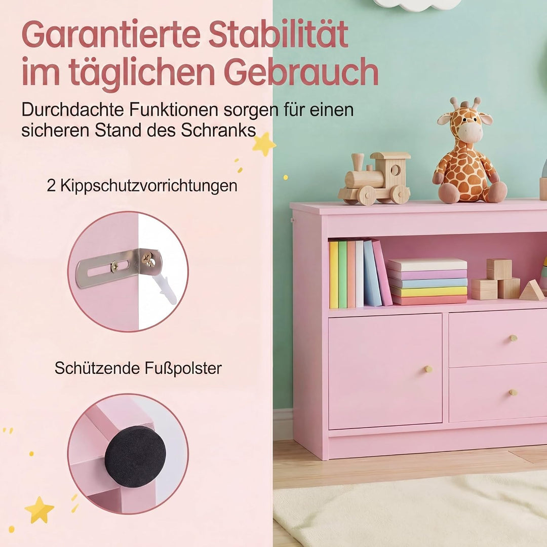 DREAMADE Spielzeug Regal, Kinderzimmer Möbel (Doppeltür, Rosa) | Kinderregal Spielzeugregal mit Schu