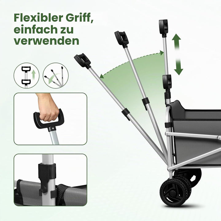 WOLTU Bollerwagen faltbar, Handwagen Transportwagen klappbar, Gartenwagen Strandwagen mit Bremsen Do