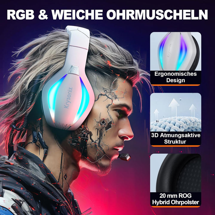 PG1 RGB Gaming Headset für PS4, PS5, PC, Xbox,Switch, Kabel Gaming Kopfhörer mit LED Licht, Over Ear