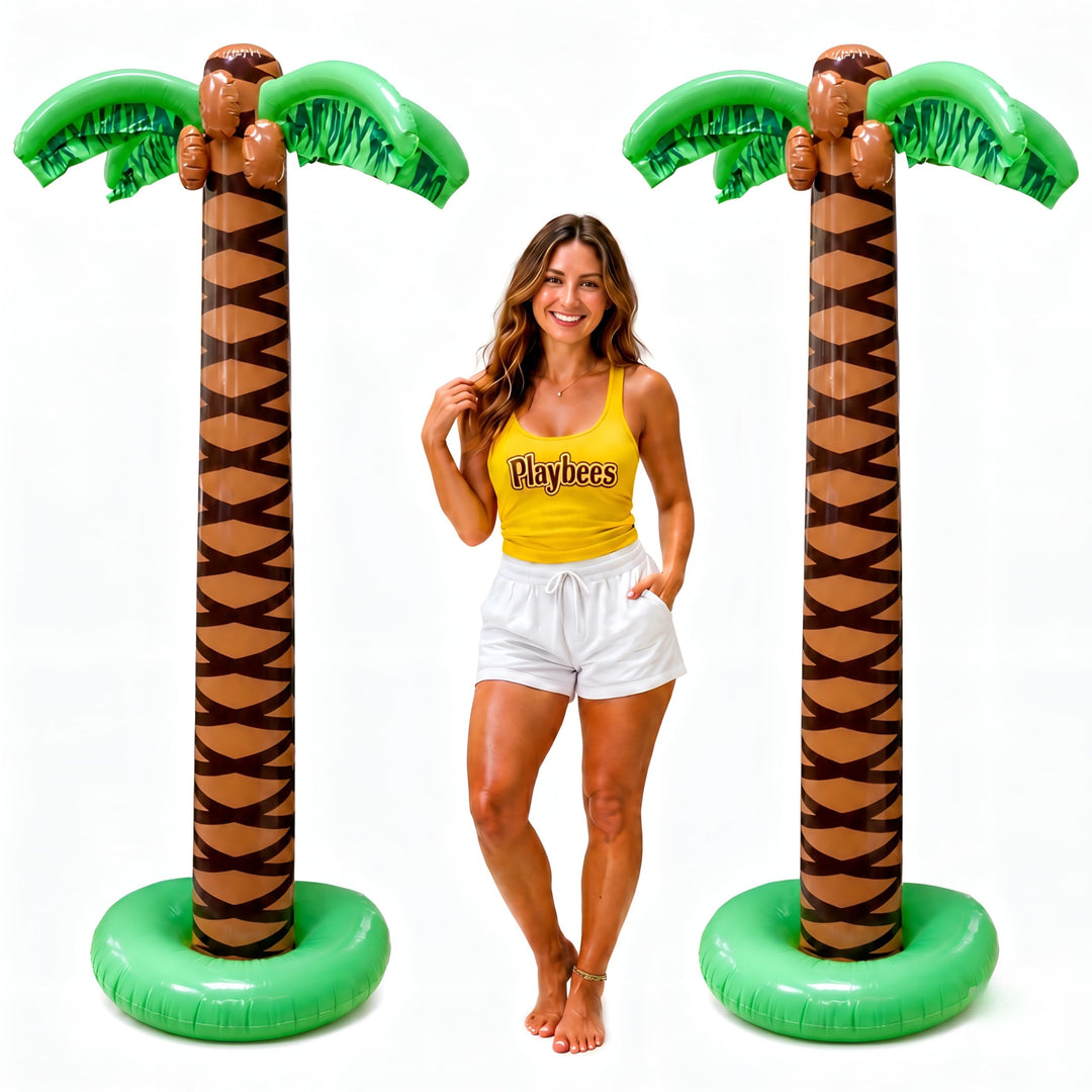 Playbees Riesige aufblasbare Palmen – 2 Stück – 1,8 m, super stabile künstliche Bäume für Luau-Party