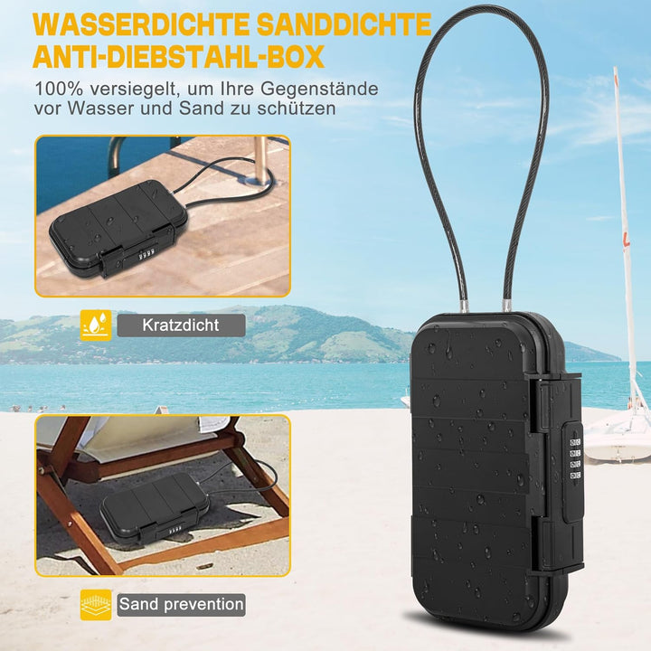 Tragbare Tresor mit Zahlenschloss Strandsafe 24 x 14 x 5,8 cm Strandtresor zum Anketten,Geeignet für