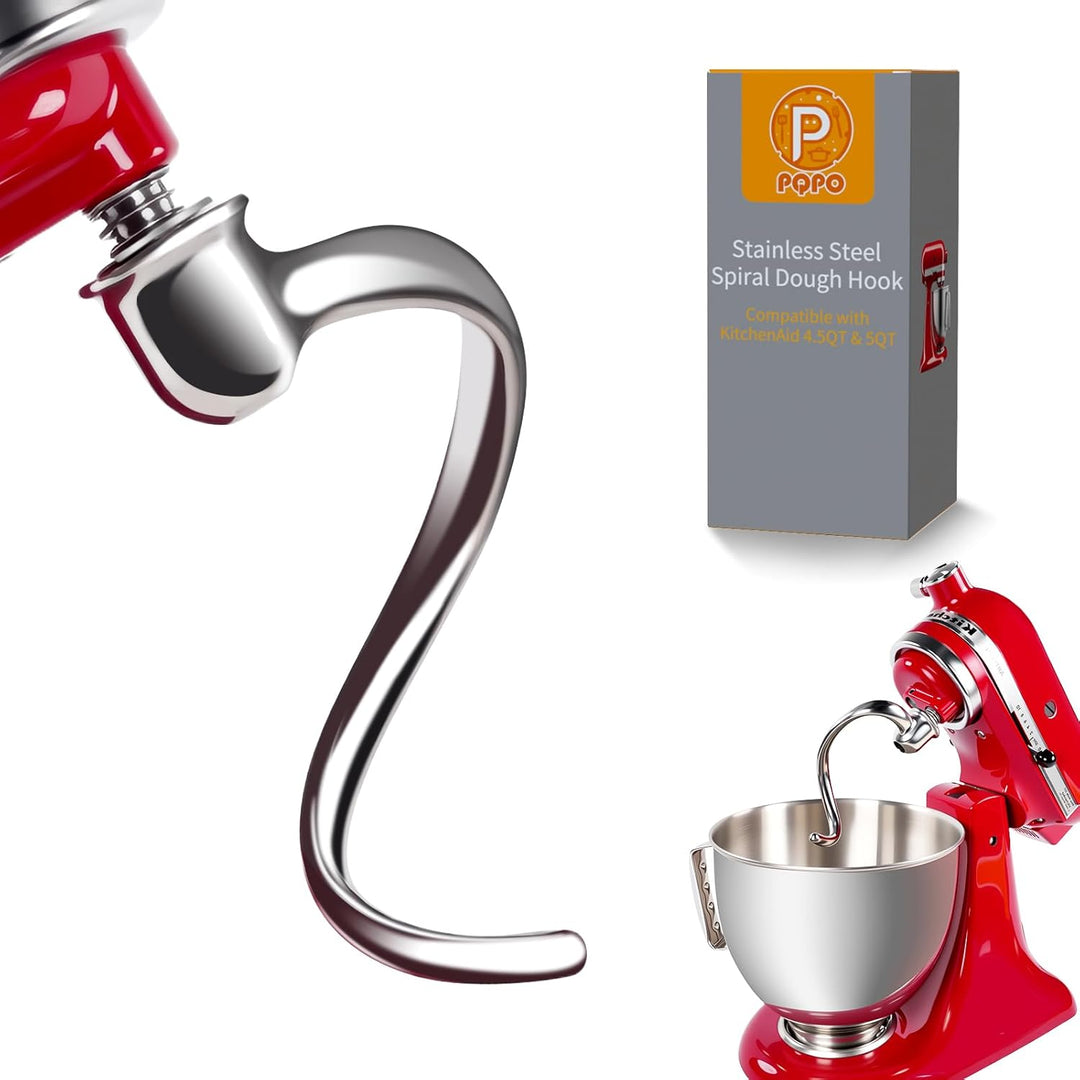 Spiralförmiger Knethaken aus Edelstahl, Kompatibel mit Kitchen Aid 4,5-5 Quart Standmixern mit Kippk