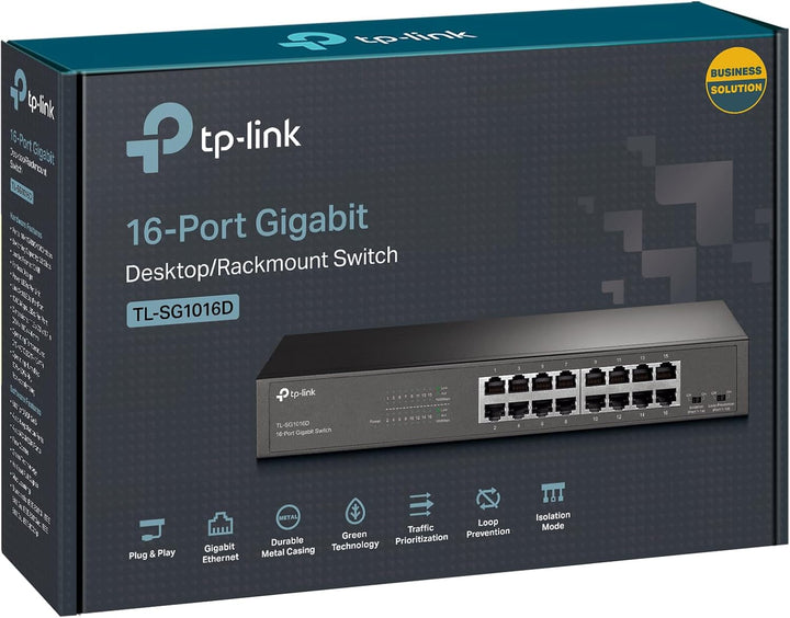TP-Link TL-SG1016D 16-Port Gigabit Netzwerk Unmanaged Switch (Rackmount, 32Gbit/s Switching-Kapazitä