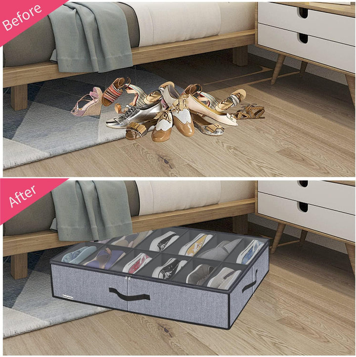 homyfort 2 Stück Unterbett-Kommode für Schuhe mit Durchsichtigem Deckel - Schuhaufbewahrungstasche S