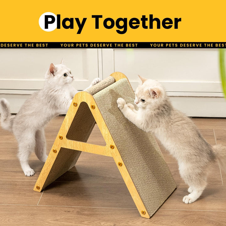 A-Frame Kratzmöbel aus Recycling-Pappe & Holzrahmen, beidseitiges Kratzbrett für Kitten, Kratzliege