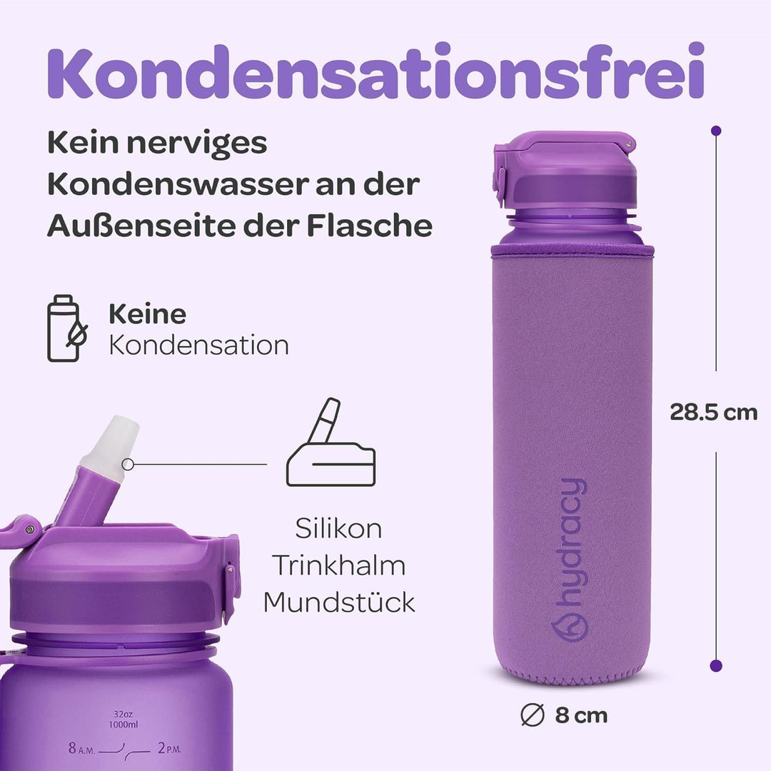 Hydracy Trinkflasche mit Strohhalm und Zeitmarkierung - 1L Wasserflasche - BPA-freie Trinkflasche -