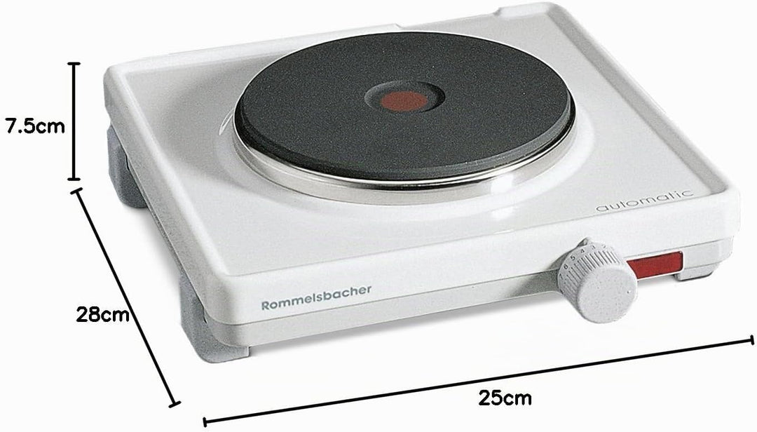 ROMMELSBACHER Automatik Einzelkochplatte AK 1580 - Gehäuse feueremailliert, weiss, Gussheizplatte 14