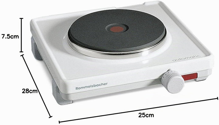 ROMMELSBACHER Automatik Einzelkochplatte AK 1580 - Gehäuse feueremailliert, weiss, Gussheizplatte 14