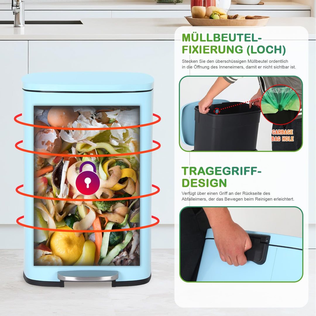 BestOffice 50 L Mülleimer Küche Mülleimer mit Deckel für Büro Schlafzimmer Badezimmer Schritt Müllei
