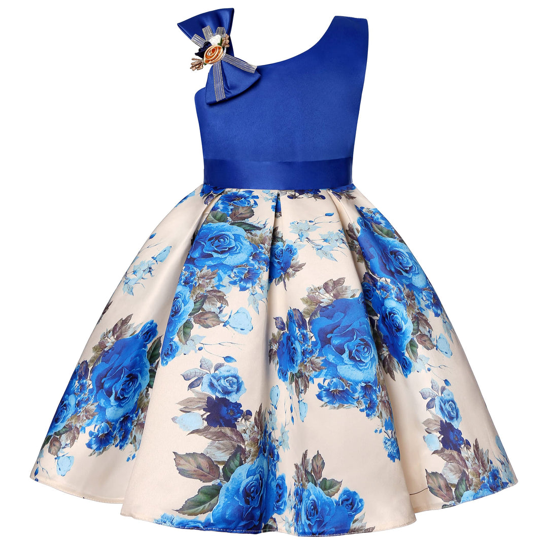 BUNNY LULU Mädchen Kleid mit schräger Schulter, Brautjungfer, Hochzeit, Prinzessin, Kinder, Schleife
