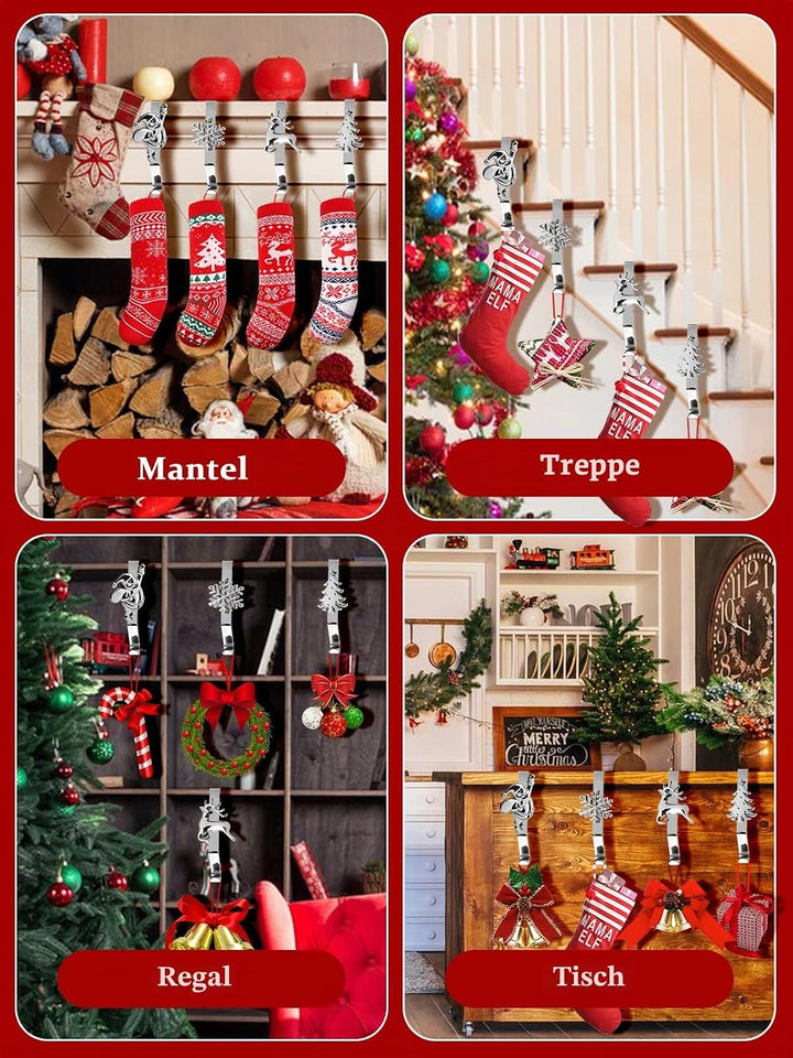 4 Stück Weihnachtsstrumpf Halter für Kamin, Kalolary 4 Stile Weihnachtsstrumpfhalter für Kaminsims R