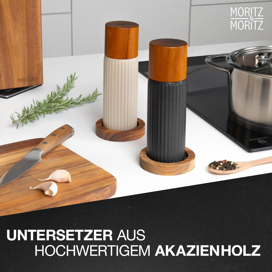Moritz & Moritz PEPE Gewürzmühle 2er Set anthrazit/creme - Salz und Pfeffermühle aus Steinzeug & Aka