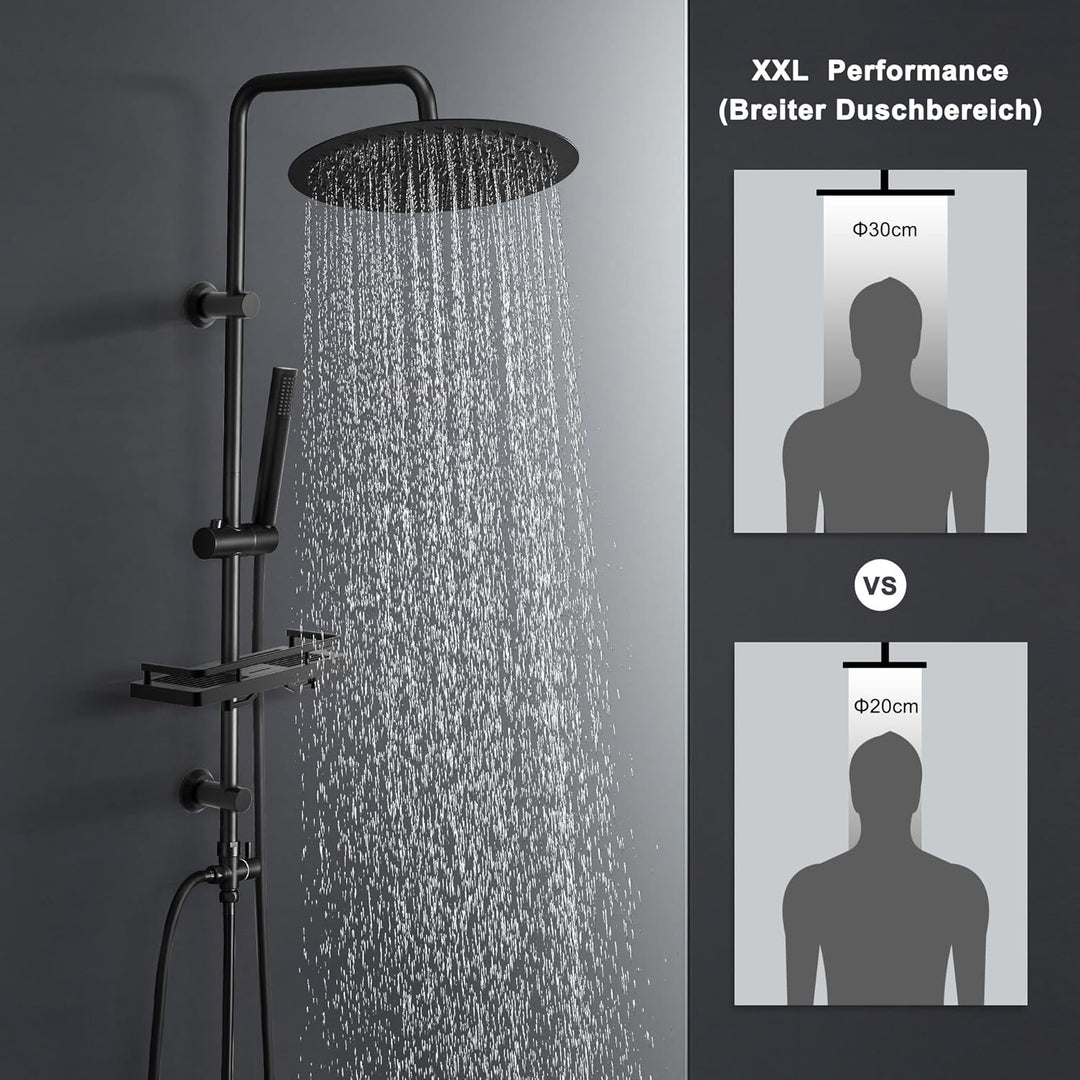 Görbach Regendusche Duschsystem mit Ablage, Edelstahl Duschstangeset, Wassersparend, Duschset ohne A