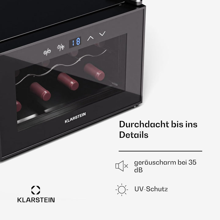 Klarstein Weinkühlschrank,1 Zone Getränkekühlschrank mit Glastür, Leiser Indoor/Outdoor Kühlschrank,