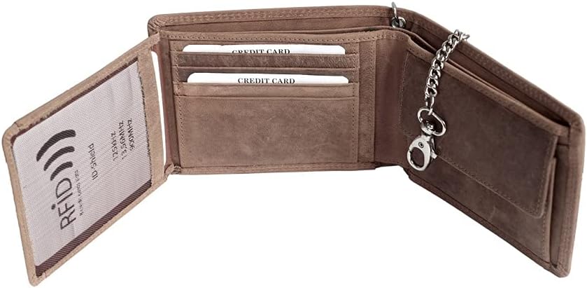 orso Bruno original Geldbörse braun mit Kette im schönen Büffel Leder Querformat Bikerbörse mit Kett