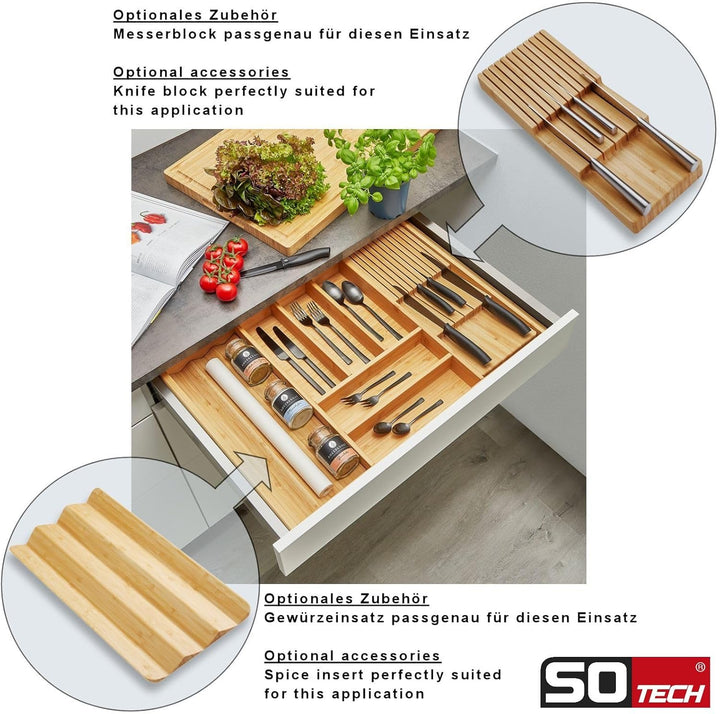 Orga-Box 3 BAMBUS Besteckeinsatz für 80er Schublade (473 x 697 mm) mit 7 Fächer Holz-Schubladeneinsa