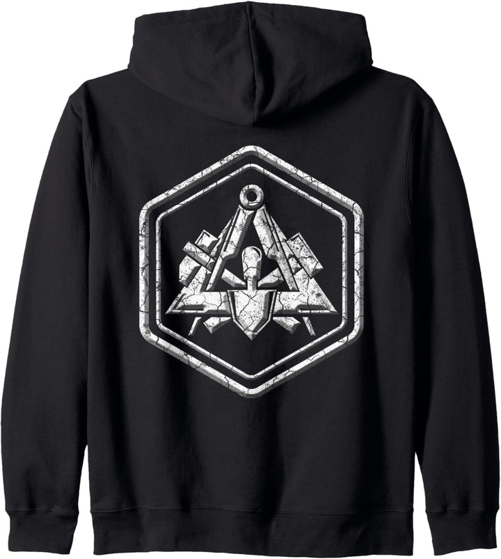 Maurer traditonelles Zunftsymbol Sechseck im Stein-look Kapuzenjacke
