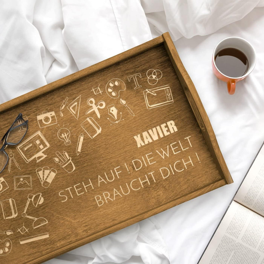 Maverton Serviertablage mit Gravur - personalisiert - Sofatablett mit Griffen - klappbar - mit erhöh