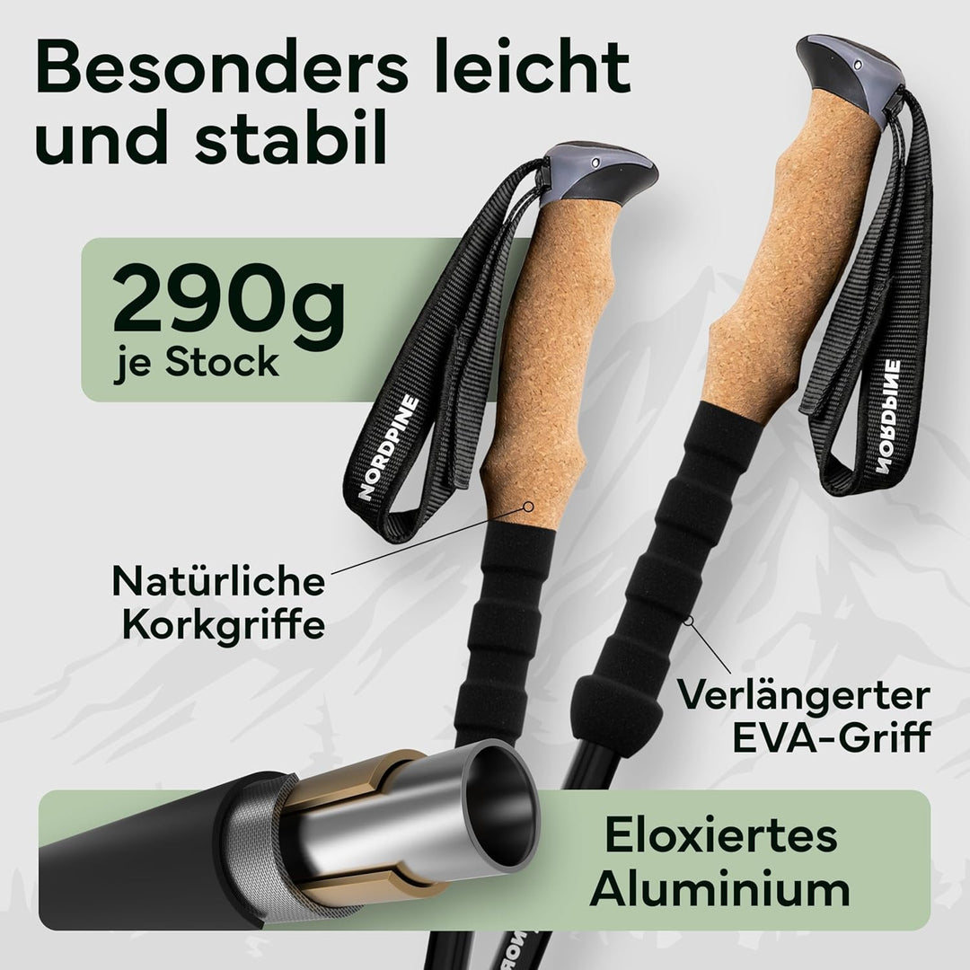 Wanderstöcke Teleskop Carbon oder Aluminium 65-135cm - Höhenverstellbare Walking Stöcke Damen & Herr