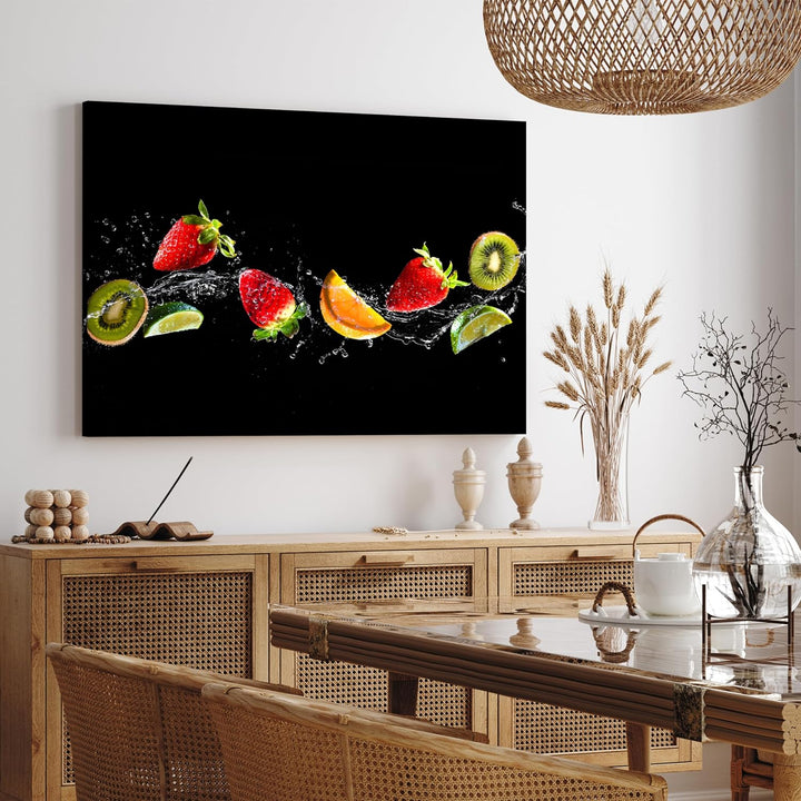 wandmotiv24 Obst & Gemüse als Leinwandbild, 40x30cm, Querformat, Früchte, Wasser, Orange, Küche, Leb