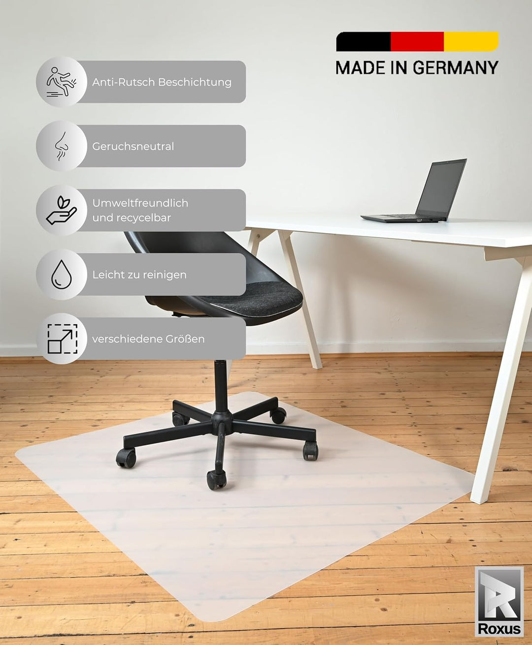 Roxus® Bodenschutzmatte Bürostuhl Verschiedene Grössen (100x120cm, milchweiss) - Bürostuhl-Unterlage