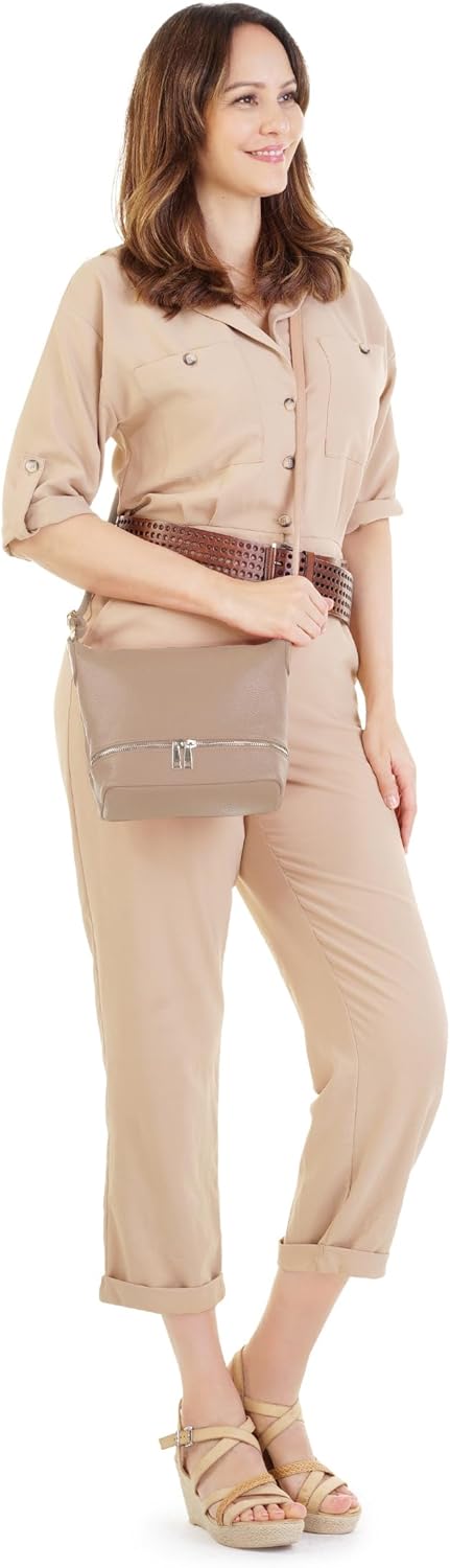 Umhängetasche Echt Leder Damen Made in Italy, verstellbarer Schultergurt, Handtasche mit Reissversch