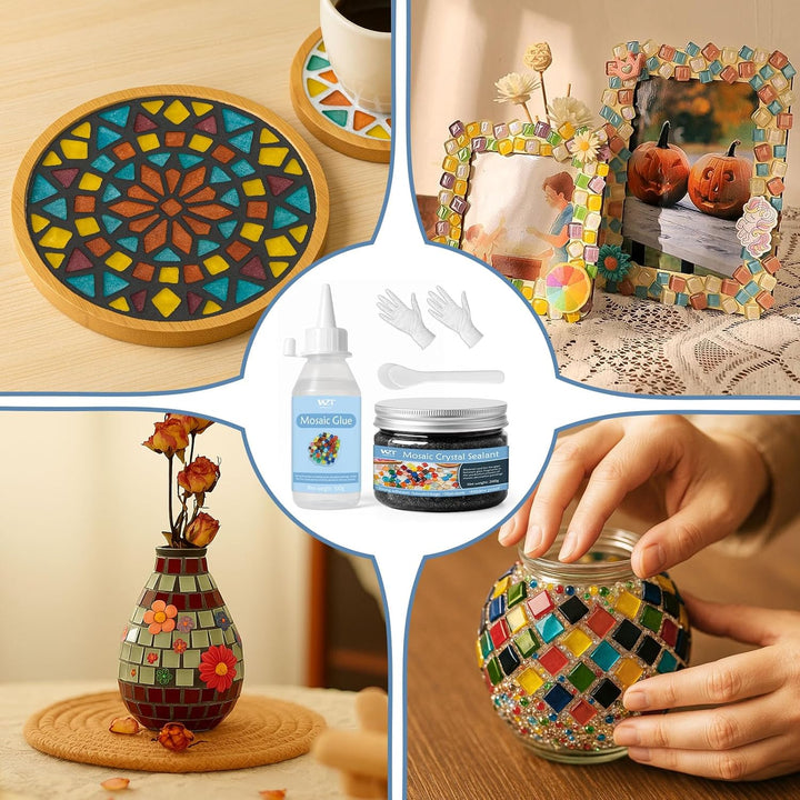 WAN2TLK Mosaik-Bastelset, Mosaikkleber und Fugenmasse, Applikator, Handschuhe, für Mosaikfliesen, Gl