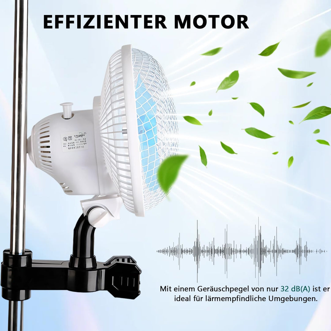Grow Clip-Ventilator für Growzelt-Stangenmontage, Umluftventilator leise für Zelt, 32 dBA, Grow Vent