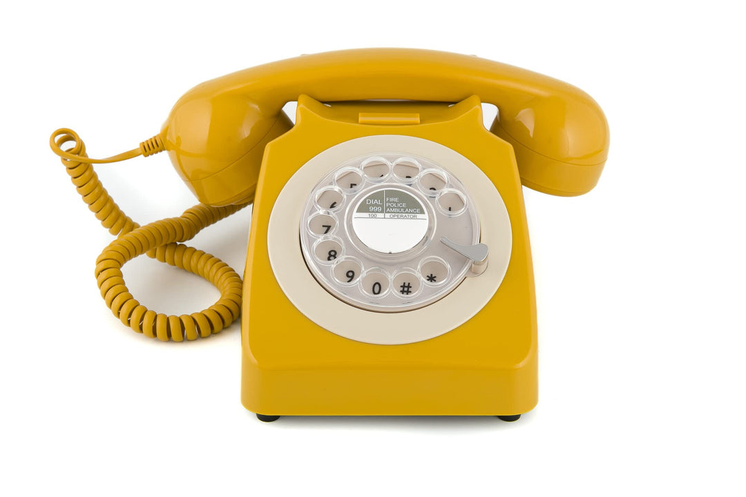 GPO 746ROTARYMUS Retro Telefon mit Wählscheibe im 70er Jahre Design Gelb- Senf, Gelb- Senf