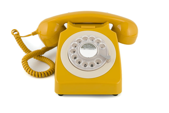 GPO 746ROTARYMUS Retro Telefon mit Wählscheibe im 70er Jahre Design Gelb- Senf, Gelb- Senf
