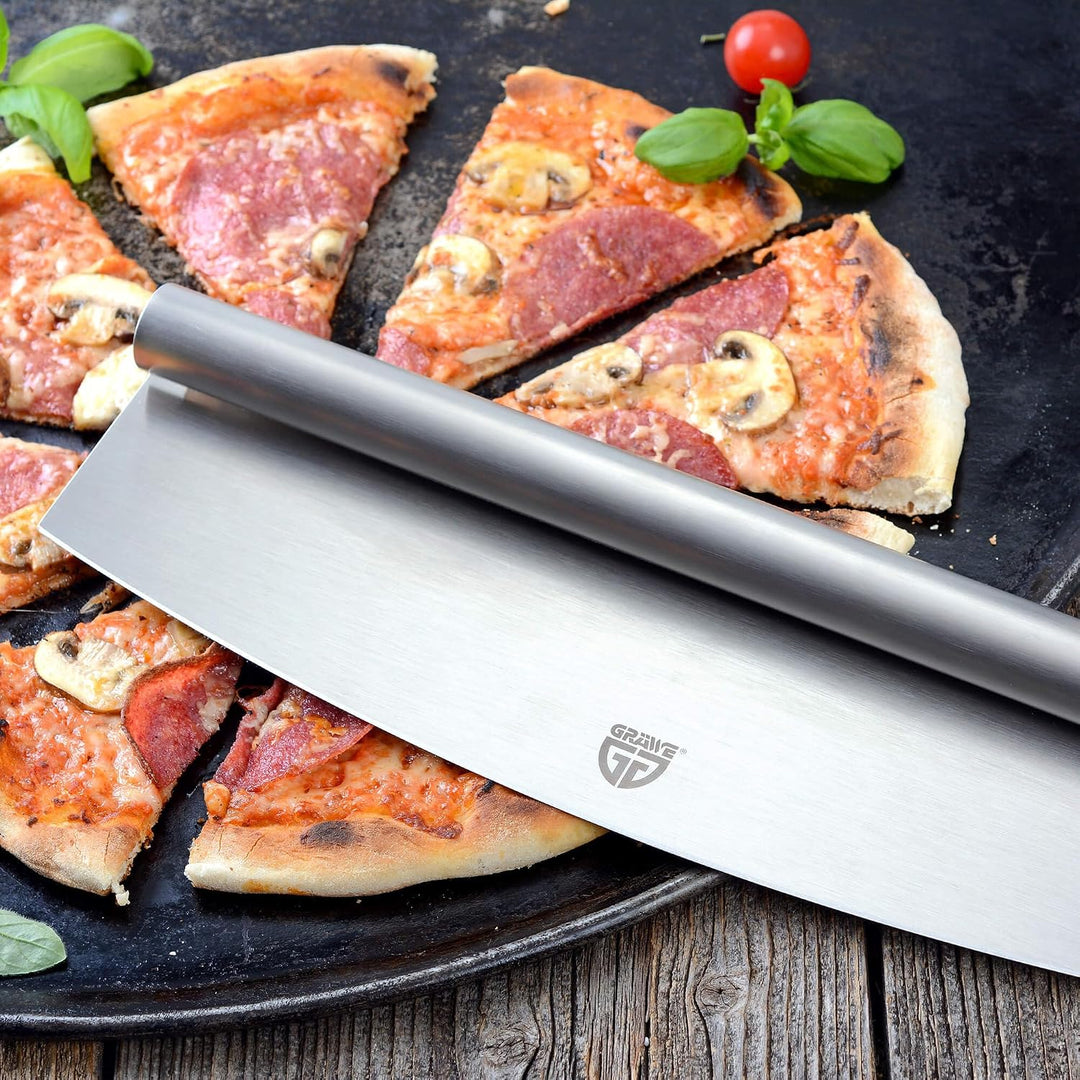 GRÄWE Pizzaschieber mit Pizzaschneider, Pizzaheber und Pizzamesser Set, Küchenhelfer für Pizza, Flam