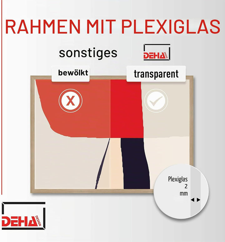 DEHA Design Bilderrahmen Fontana, A2 42x59,4 cm, Holz Schwarz, bruchsicheres Acrylglas, für Poster u