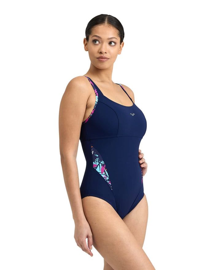 ARENA Damen Women's Bodylift Swimsuit Francy Strap Back Panel One Piece Swimsuit 38 Navy-freak Rose