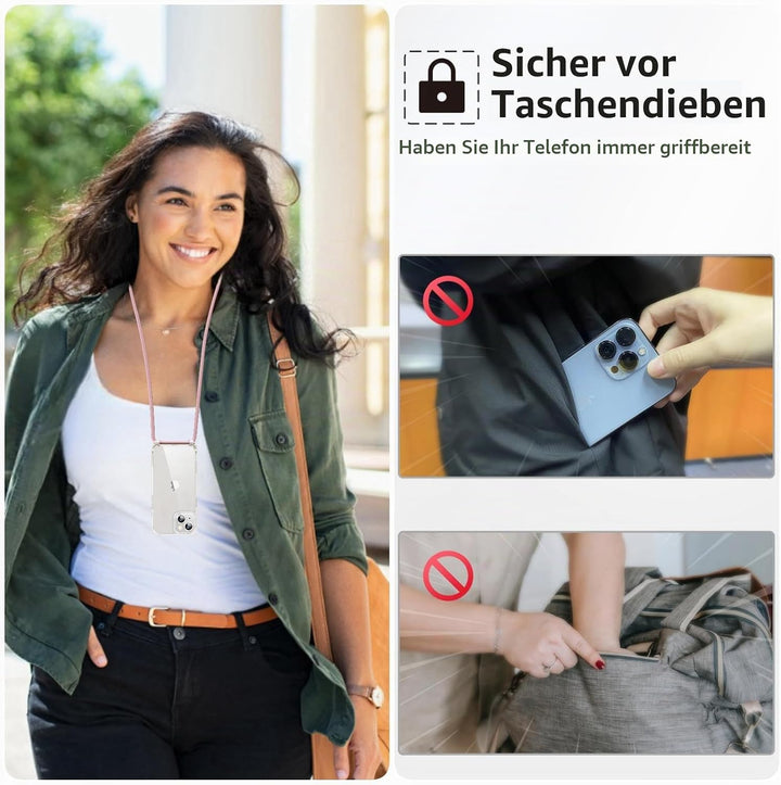 Handykette für iPhone 16 Plus Hülle mit Band, [Verstellbarem und Demontage Umhängeband], Transparent