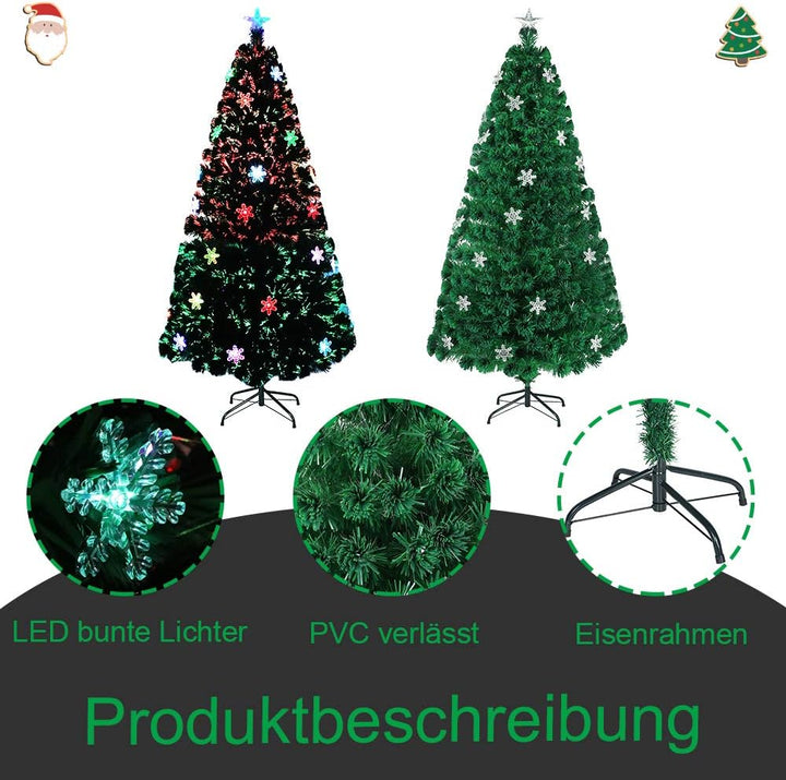 Aufun Weihnachtsbaum Künstlicher 120 cm mit LED Glasfaser und Schneeflocken Weihnachtsdeko Christbau