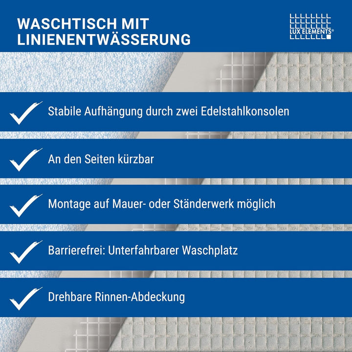 LUX ELEMENTS Waschtisch für Aufsatzwaschbecken - Fertig zum Verfliesen I Mit Ablaufrinne Inkl. Monta