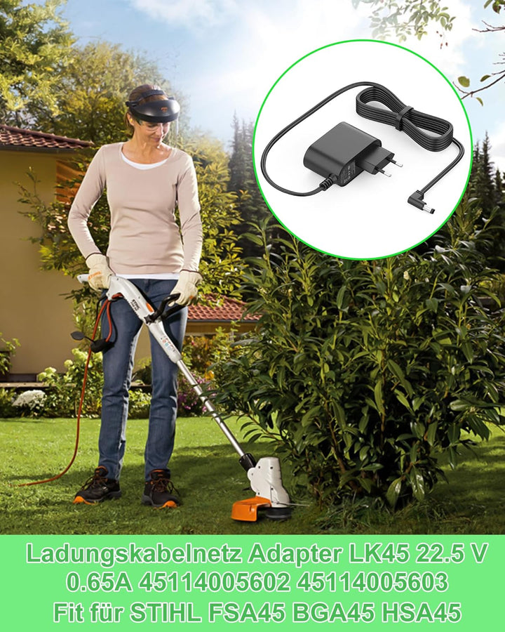 Ladekabel AC Adapter LK45 22,5V 0,65A für STIHL FSA45 BGA45 HSA45, ersetzt 45114005603 45114005602