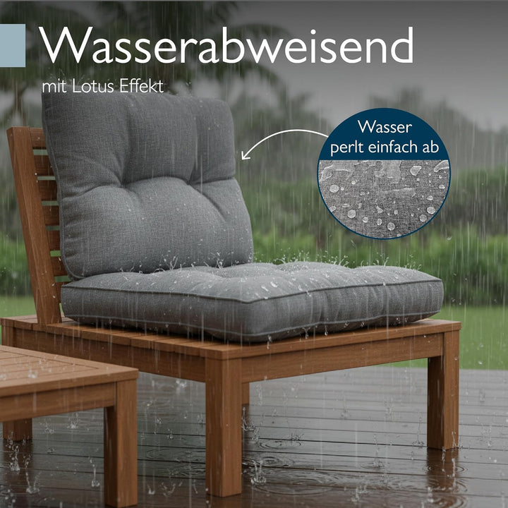 Beautissu Lounge Auflagen Set Sitzkissen 60x60 cm &amp; Rückenkissen 60x40 cm – Schmutz- &amp; Wasserabweise
