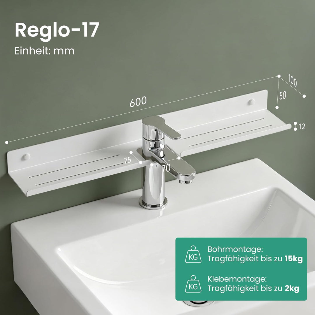 Mai & Mai Duschregal zum Bohren oder Kleben, Waschbeckenregal über Wasserhahn, Wandregal für Küche u