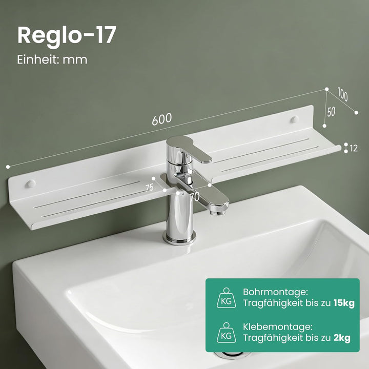Mai & Mai Duschregal zum Bohren oder Kleben, Waschbeckenregal über Wasserhahn, Wandregal für Küche u