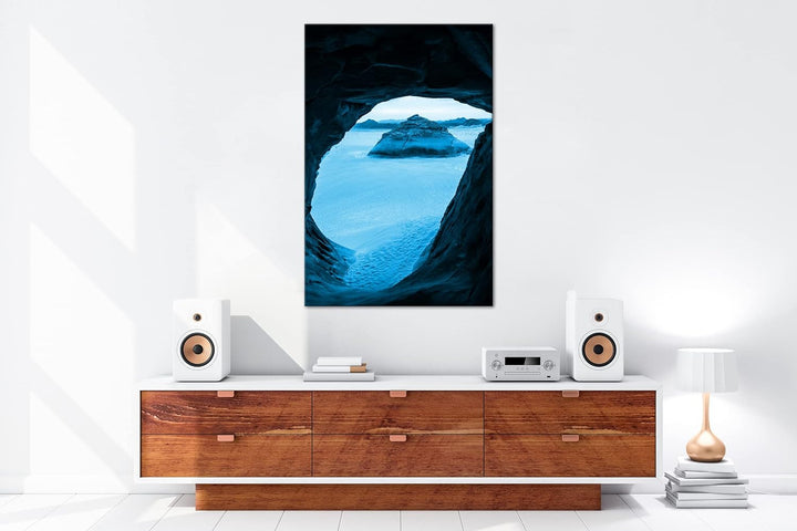 Felsen in der Wüste Format 80x60 Effekt: Monocrome Blau als Leinwandbild, Motiv fertig gerahmt auf E