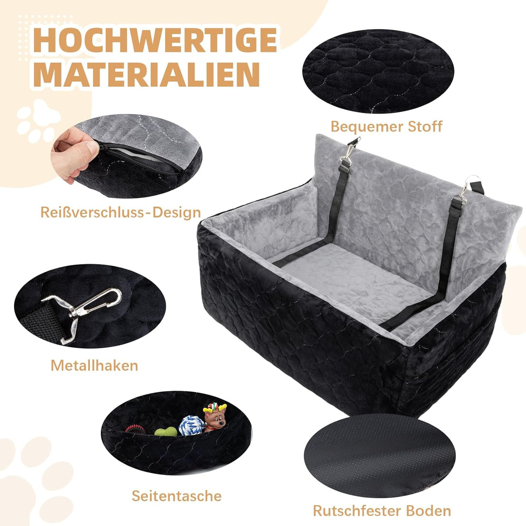Hunde Autositz für mittlerer grosse Hunde,waschbarer Hundebett Auto für den Rücksitz, Grau+schwarz,