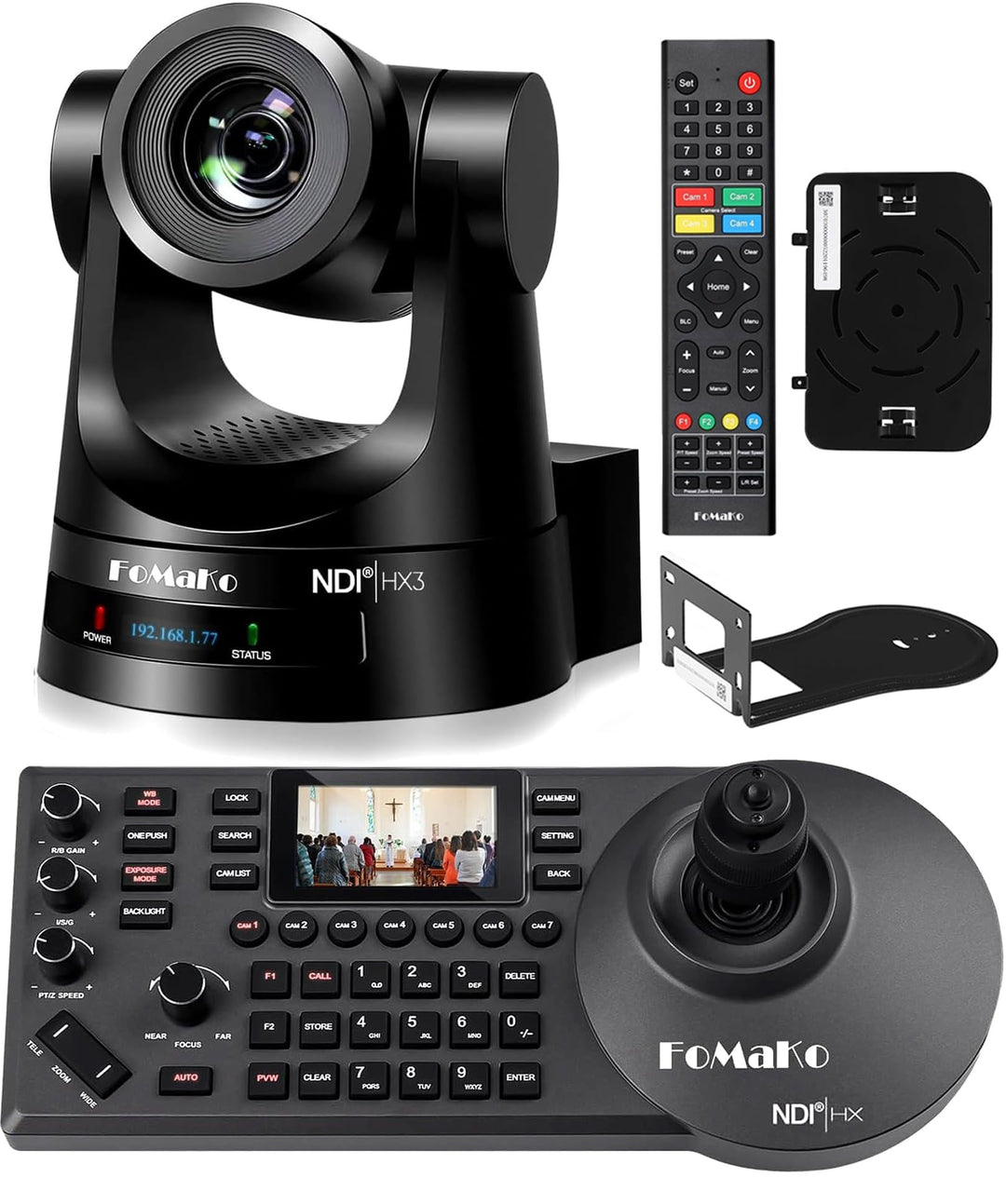 FoMaKo 20x NDI PTZ Kamera Bundle/Kit (1x KN20A NDI Kamera &amp; 1x KC608 Pro PTZ Controller) für Gottesd