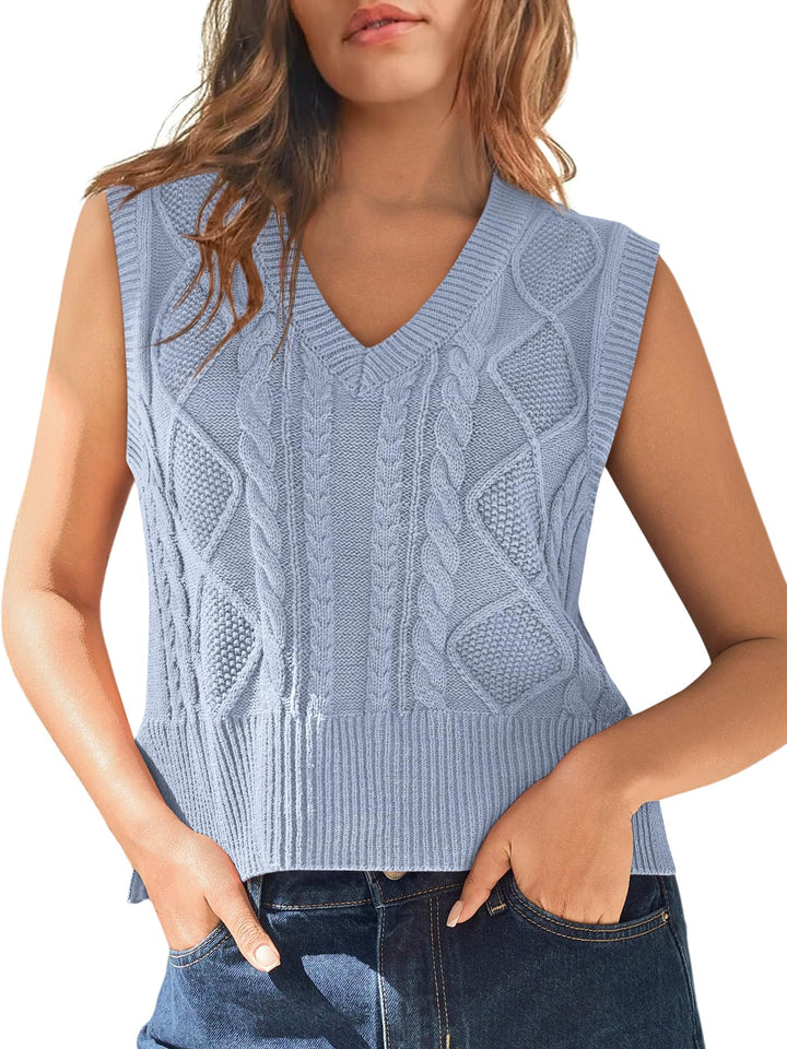 Tongmingyun Pullunder Damen Ärmellos V-Ausschnitt Strick Pullover Basic Strickweste Einfarbig Tank T